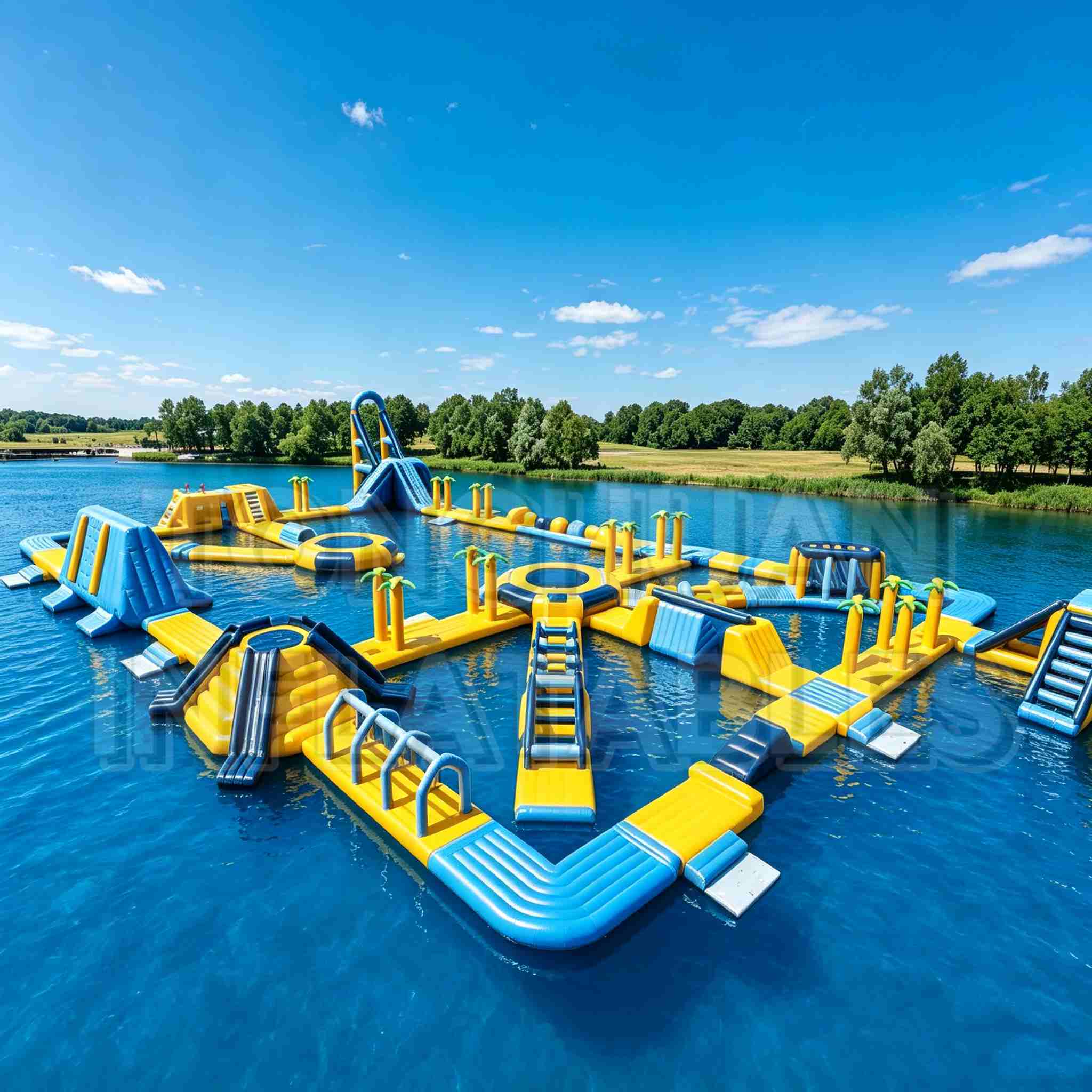 Custom Modular Inflatable Water Park with Slides Climbing Walls Balance Bridges and Activity Platforms for Lakes Resorts Camps and Commercial Recreation