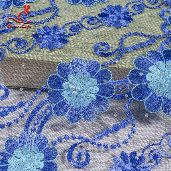 Home Textiles Beaded Floral Embroidered Lace 130CM Width