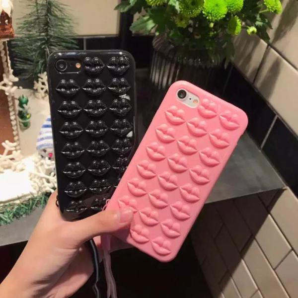 Clear TPU 3D Sexy Lips Back Cover Cell Phone Case For iPhone 7 6s Plus with Lanyard