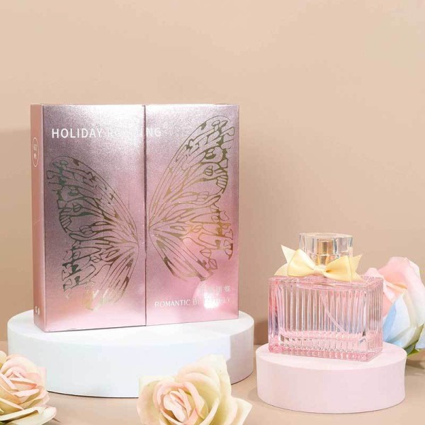 Luxury Gold Foil Stamped Butterfly Wing Design Perfume Gift Box with Eco-Friendly Cardboard