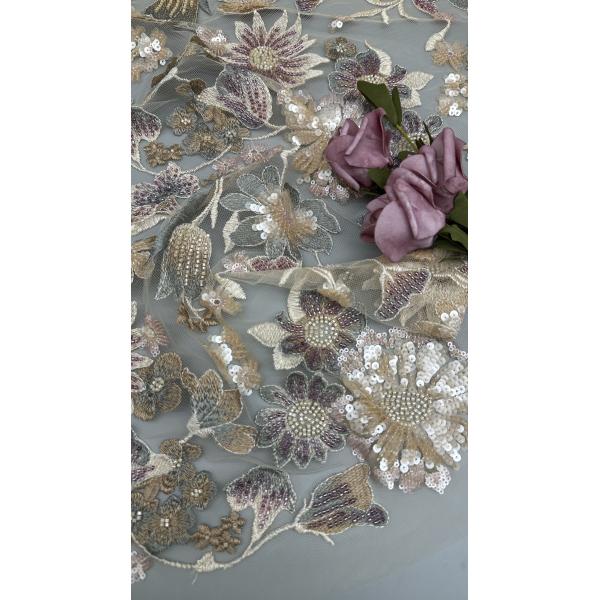 Evening Dresses Polyester Beaded Embroidery Fabric Sequin Lace Spandex