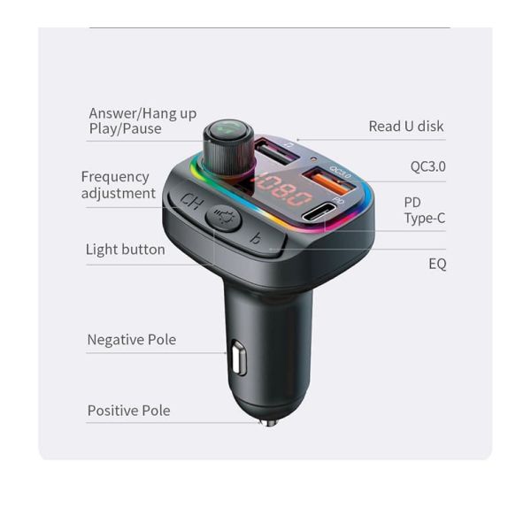 18W Bluetooth Music FM Transmitter For Car Wireless Fast Charging