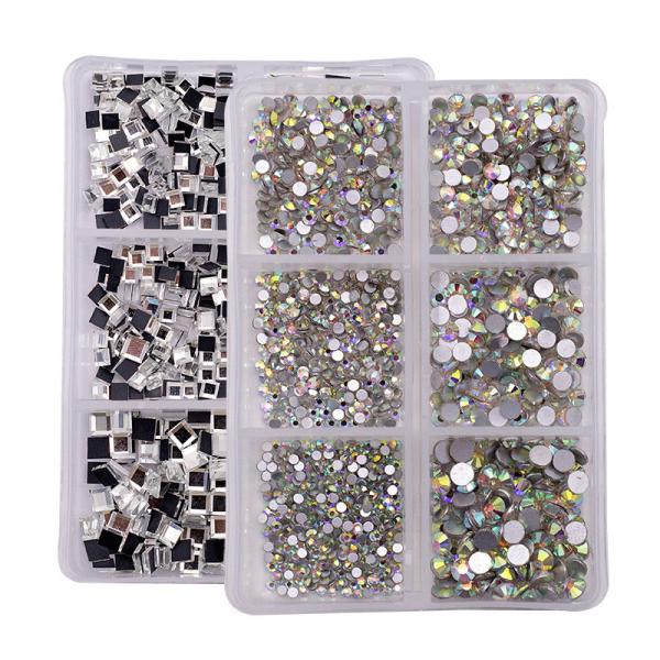 Nail SPA 6 Grid Mix Flat Bottomed Glass Shaped Drill Crystal Multi Shape Glass Diamonds