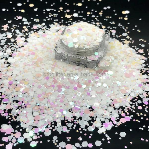 Customized Colors Avaliable Bulk Polyester Glitter Powder for Shaped Heart Star Moon Dot Chunky Mix