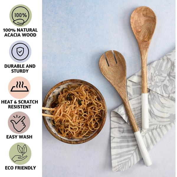 5-Piece Acacia Wood Kitchen Cooking Set Spoon Spatula Fork Slotted Turner Corner Spoon