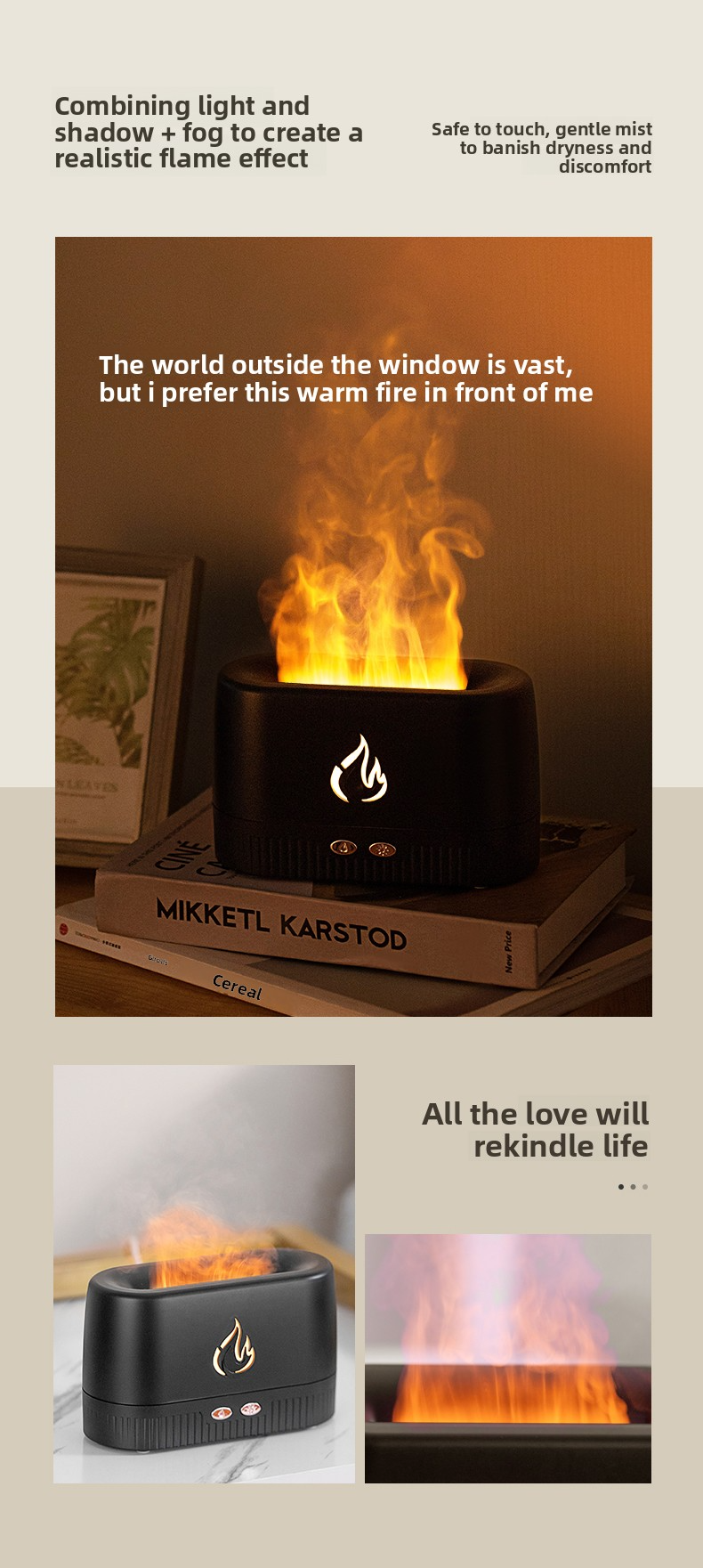 Essential Oil Flame Aromatherapy Diffuser USB Powered With LED Flame Light OEM Size