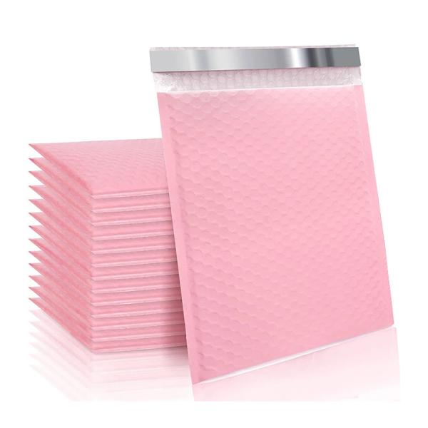 ZGCX Small  Pink Padded Envelope Bubble Mailers Custom Logo Pink Shipping Bags Bubble Mailers Light Pink Bubble Polymailers