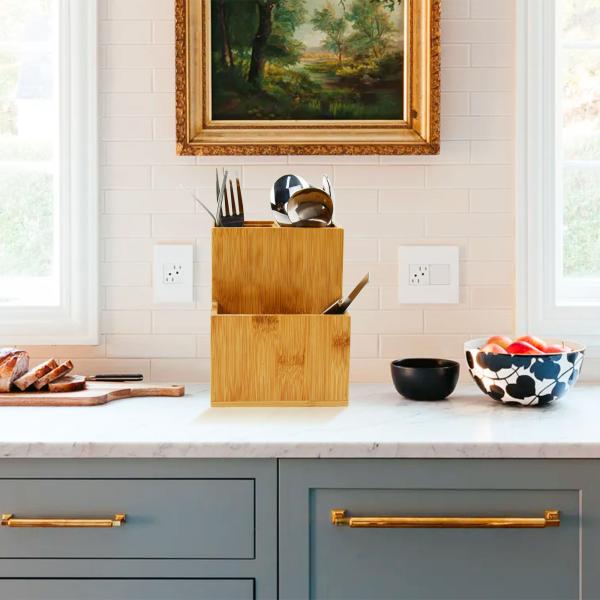 Wooden Bamboo Kitchen Organizer Cooking Utensil Set With Holder Stationery