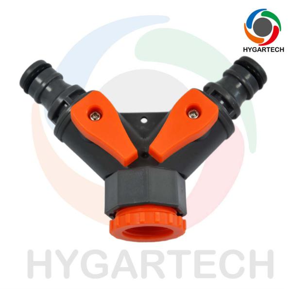 Plastic Garden Two-Way Manifold Ball Valve  Distributor Tap With Female Thread X Two Click Quick Connect