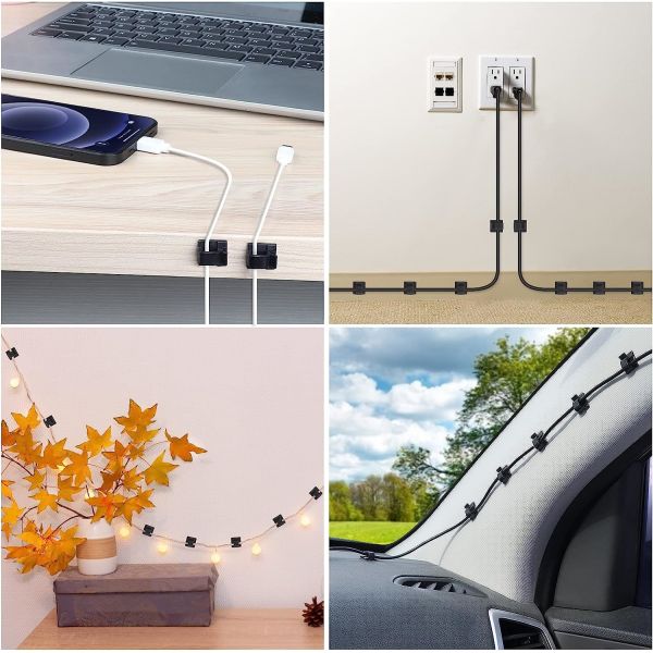 1000 Black Pcs Cable Clips Adhesive Cable Organizer Cord Holder Wire Clip Wire Management Self Adhesive Hooks Wire Holder