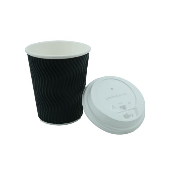 8oz PS Lid Disposable Cups For Hot Drinks , Biodegradable Black Ripple Coffee Cups