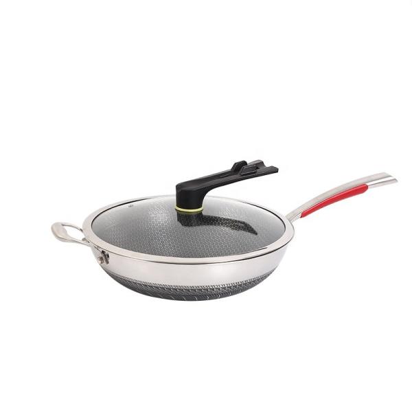 Hot Selling Kitchen 32cm Induction Wok Pan SUS 304 Stainless Steel Honeycomb Non-stick Frying Pan