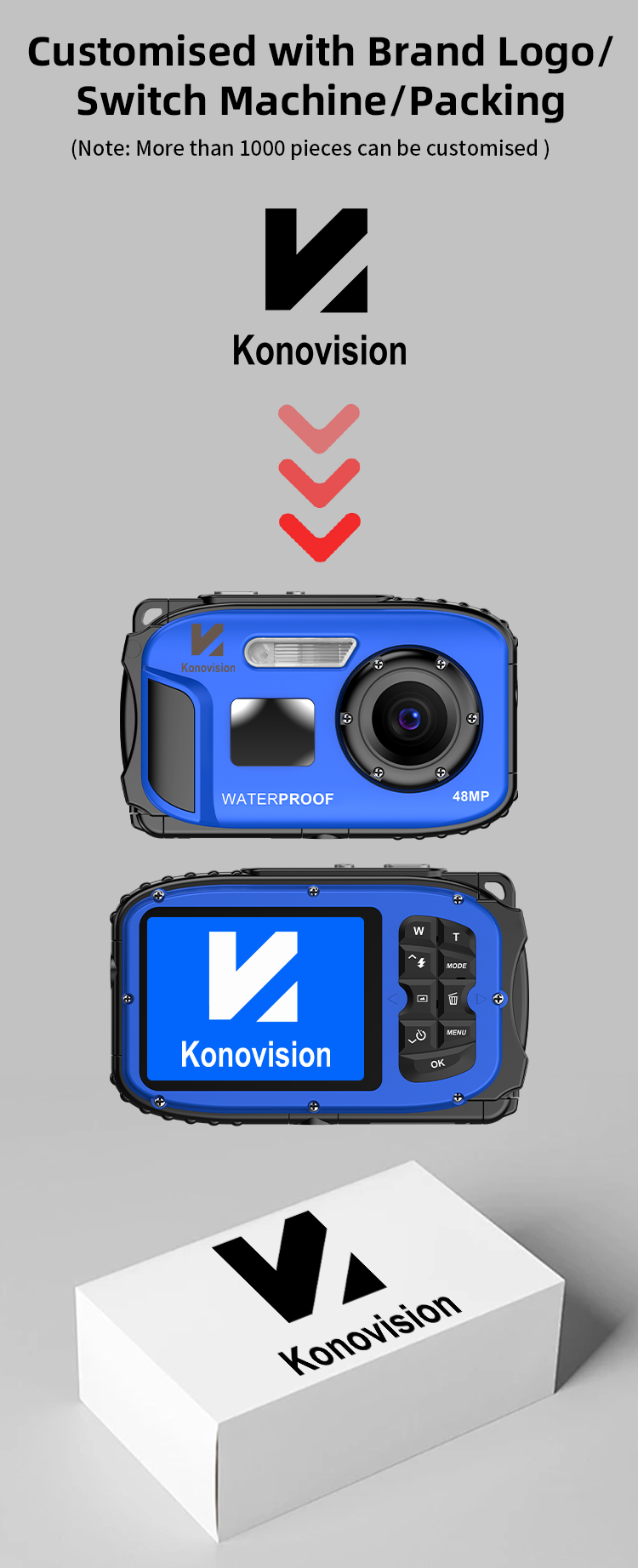 Retro HD 1080P Waterproof Camera 2.4 Inch Screen IP68 5M Waterproof Auto Focus 4X Digital Zoom Underwater Camera for Diving
