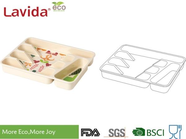 Heat Resistant Wood Flatware Tray Heavy Metal Free Anti - Bacteria Safe Contact With Food
