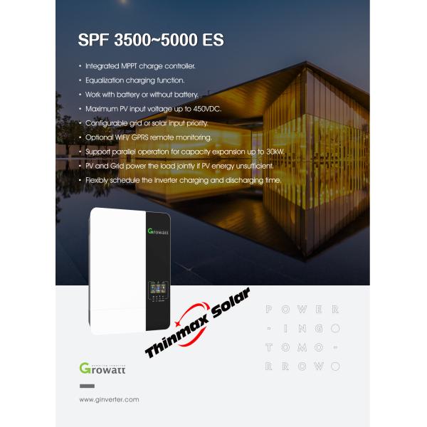 Инвертор 48v SPF 3500ES 5000ES Growatt с инвертора решетки 3.5kw 5kw солнечного с или без батареи