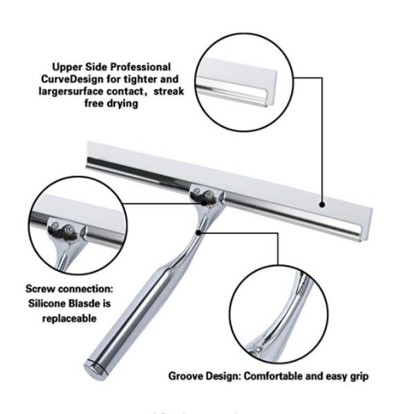 Zinc Alloy Window Wiper Squeegee With Suction Hook Glass Window Wiper Handle Chrome