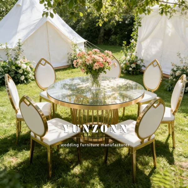 Gold Stainless Steel Frame Leather King Queen Bride Party Luxury Chaise Event White Wedding Chairs
