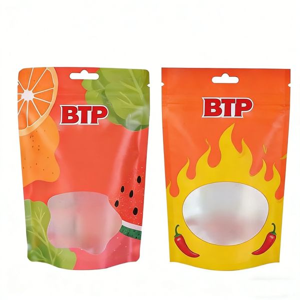 Custom Disposable Food-Grade Snack Bags Hang Hole Clear Window Moistureproof Stand-Up Zipper for Freshness Lock Hot Stamping