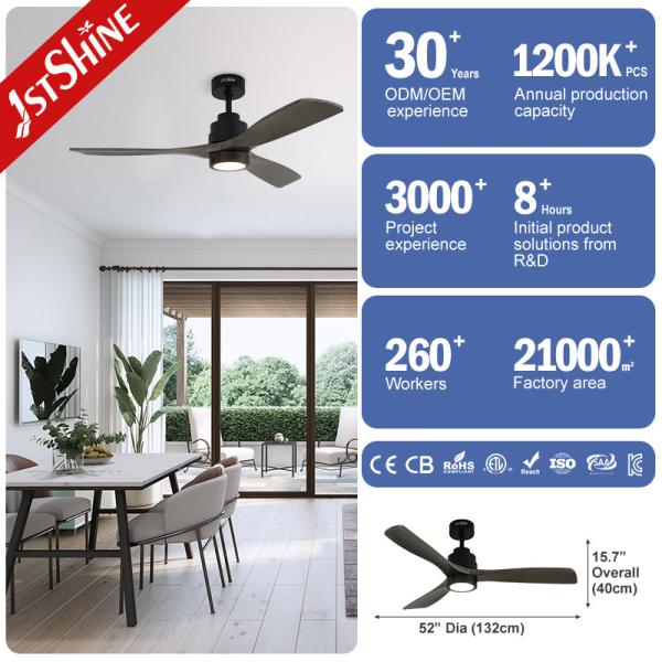 Commande à distance intelligente Lampe de ventilateur de plafond à lampes en bois à 6 vitesses et moteur en cuivre CC
