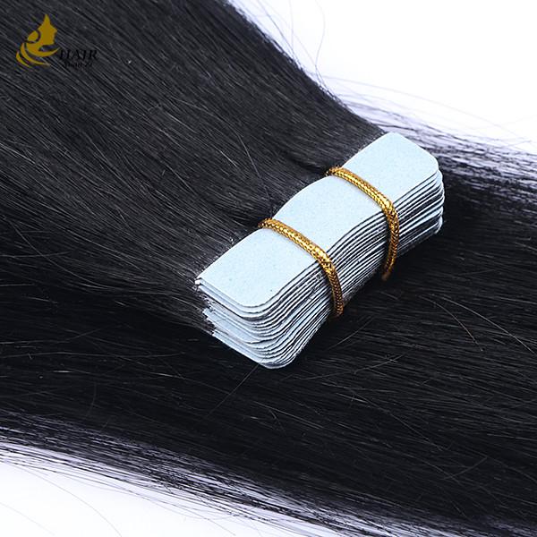 Cutila alinhada 16 polegadas fita em extensões de cabelo virgem Remy perucas preto