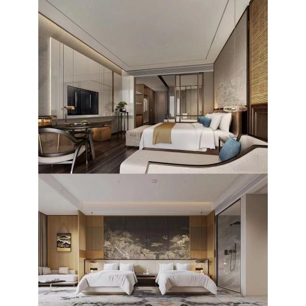 Luxury Modern Hotel Bedroom Furniture Sets Walnut Veneer Bed E1 Plywood Customized