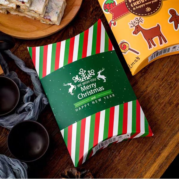 Pillow Shape Giveaway Christmas Candy Boxes Santa Gift Box 250gsm White Card