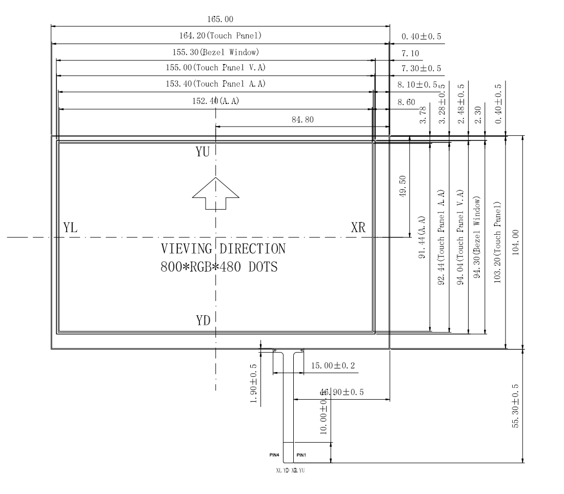7 дюймов промышленное TFT показывает 40 интерфейс Pin 800x480 RGB с сопротивляющимся экраном касания