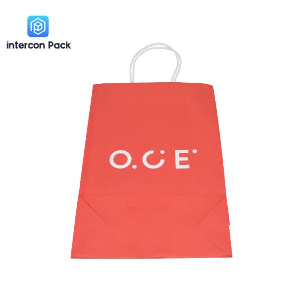 210g Twisted Handle Kraft Paper Bags Red Color Printing 12.99x8.66x3.94 inch