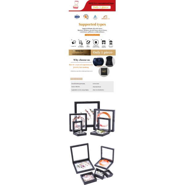Cajas de visualización de joyas de lujo negras Caja protectora de plástico con película de PE para joyas