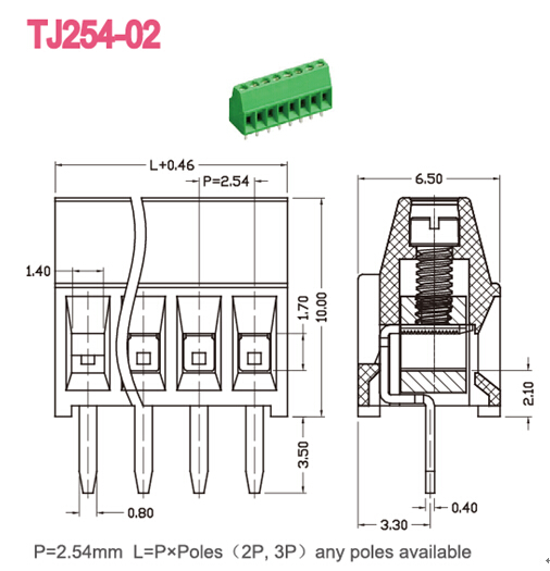 блоки PCB 2.54mm терминальные привинчивают соединение 125v покрынное никелем 6amp струбцины