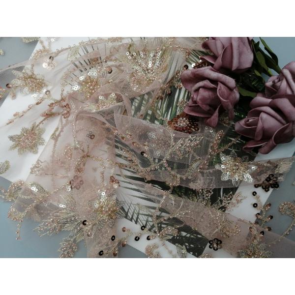 Розовая флористическая партия Sequin отбортовала ткань вышивки для платья свадьбы