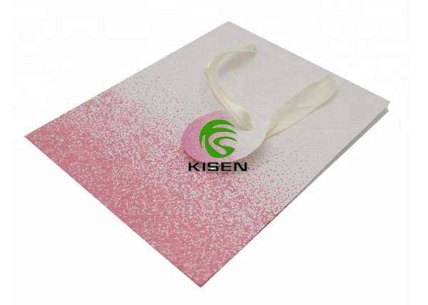 Glitter Ribbon Paper Shopping Bags With Handles , Luxury Printed Shopping Bags With Tags