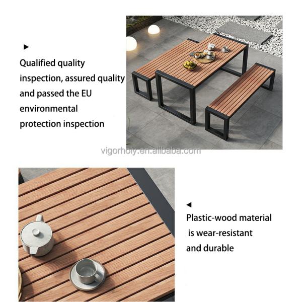 Plastic-Wood Table for Leisure Outdoor Patio Furniture Bench Coffee Table Combination