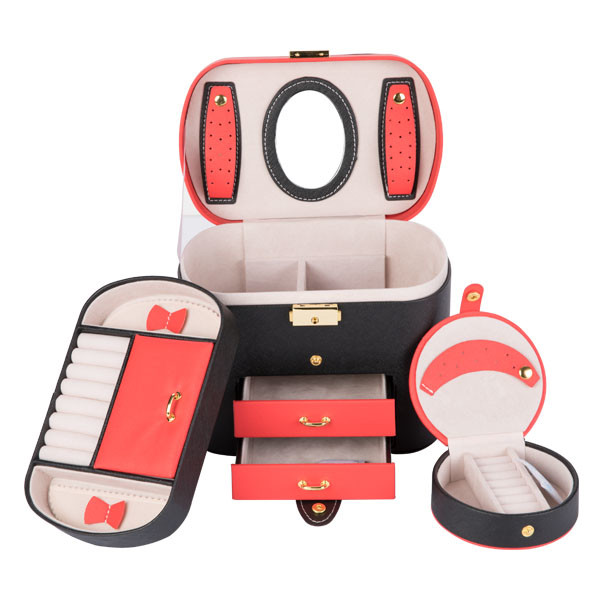 Velvet Interior pu Leather Jewelry Box with Mirror