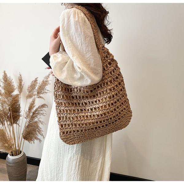 Bolsas Personalizadas Logo Bolsos De Paja Tejida Custom Raffia Clutch Woven Crochet Shoulder Women Handbags Beach Straw Bag Mesh Beach Bag Crochet Tote Bag Straw Crochet Purses for Women Raffia Tote