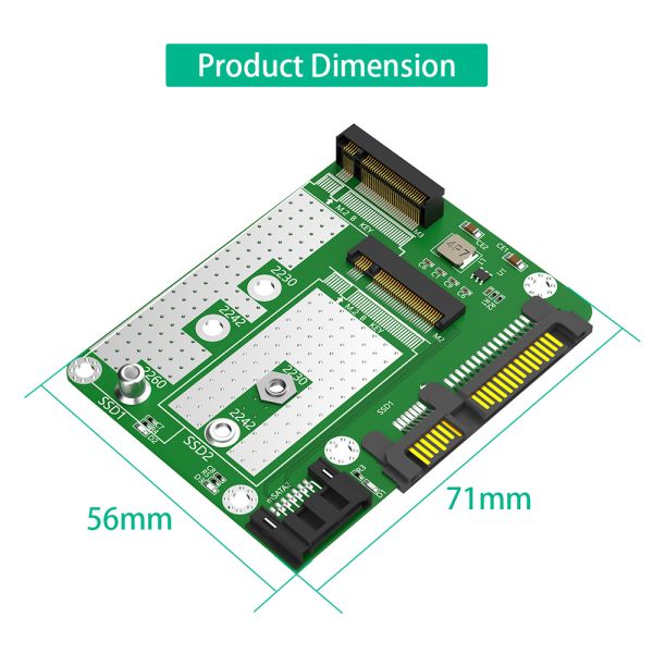 Dual M.2 SSD to Dual SATA3 Adapter with 2230/2242/2260 Compatibility for Computers and Laptops
