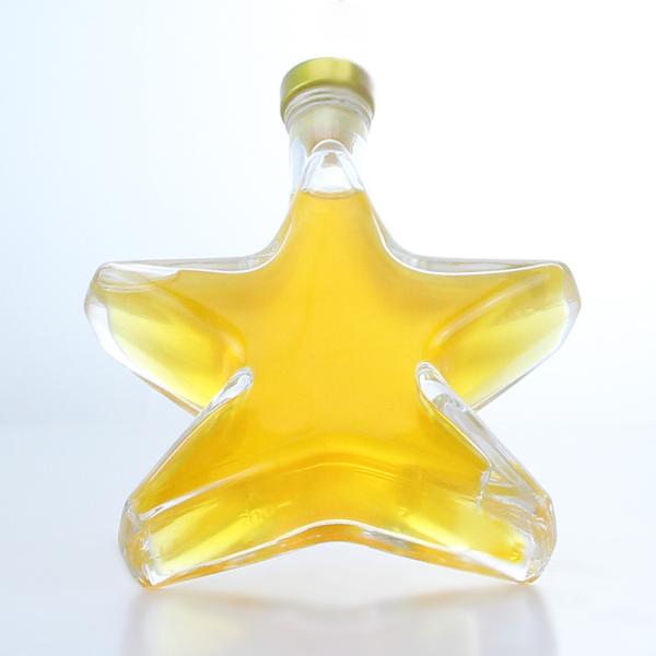 Whiskey Gin Rum Vodka Glass Liquor Bottle Star Shape with Cork Top and Glass Base