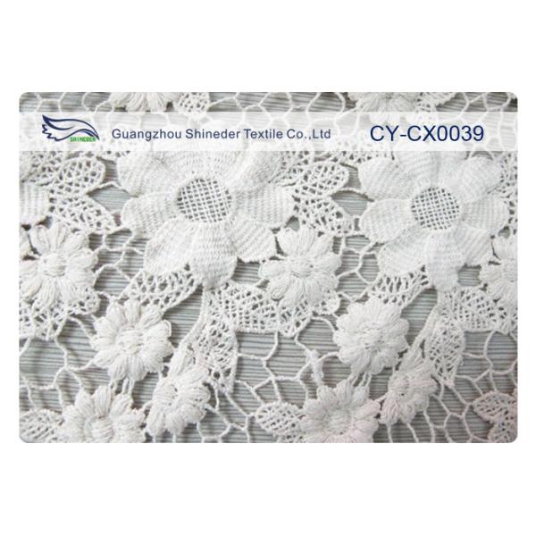 100% Nylon Jacquard Lace Fabric with White / Green / Blue Color CY-CX0039