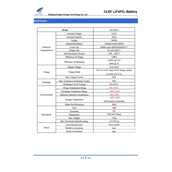 Headway 12V60Ah Lithium Battery HW1260S Solar Back-up Energy Storage Battery 12.8V60Ah Lithium Battery
