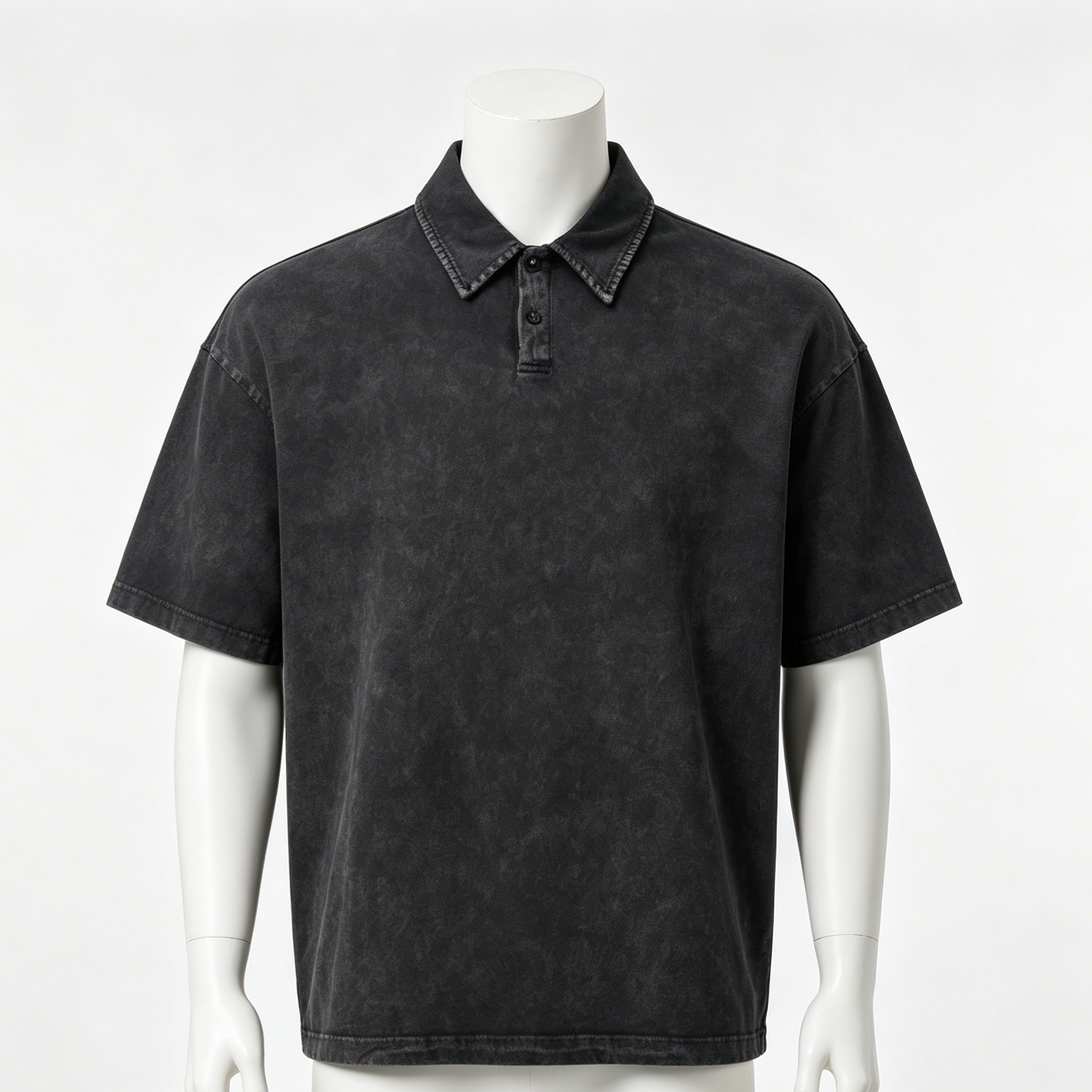 Vintage Washed Heavyweight Polo Shirt Collared Washed Vintage T Shirt Half Sleeve For Teenagers