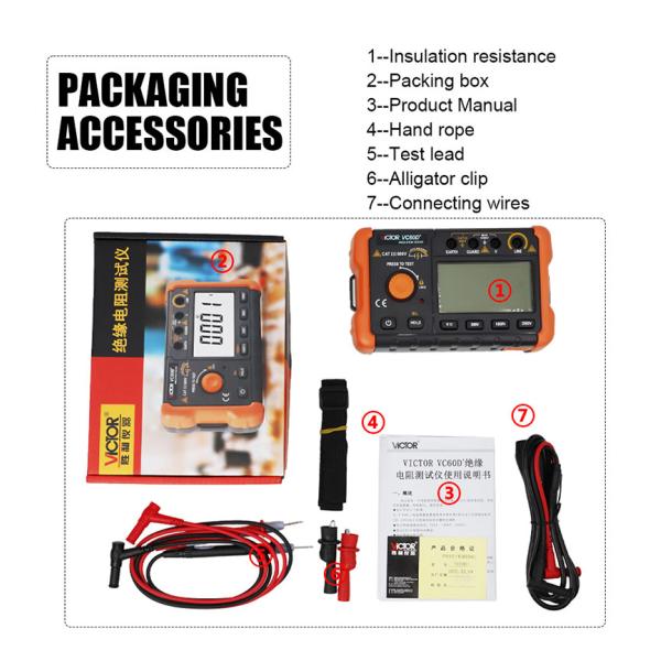 VICTOR 60D+ дисплеи в 2000 цифр интеллектуальный микроизоляционный тестер короткое замыкание измерения тока более 1 мА
