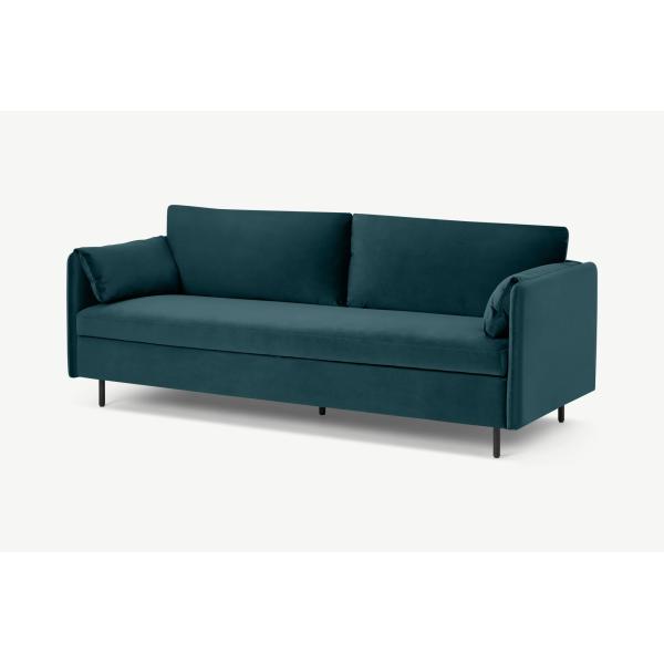 Blue Velvet High Density Foam Upholstery Hotel Sofa Bed Extend Space