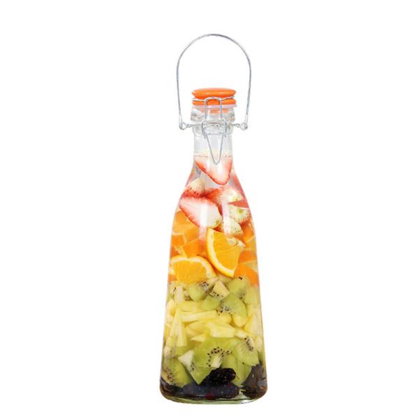 BPA Free 1000ml Glass Beverage Bottle With Clip Top Impact Resistance