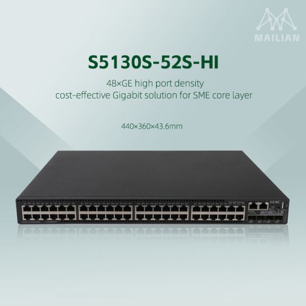 H3C S5130S-HI Series Gigabit Managed Ethernet Switch with 10G SFP+ Optical Ports, Dual Hot-Pluggable Power Supplies, and PoE++ Support