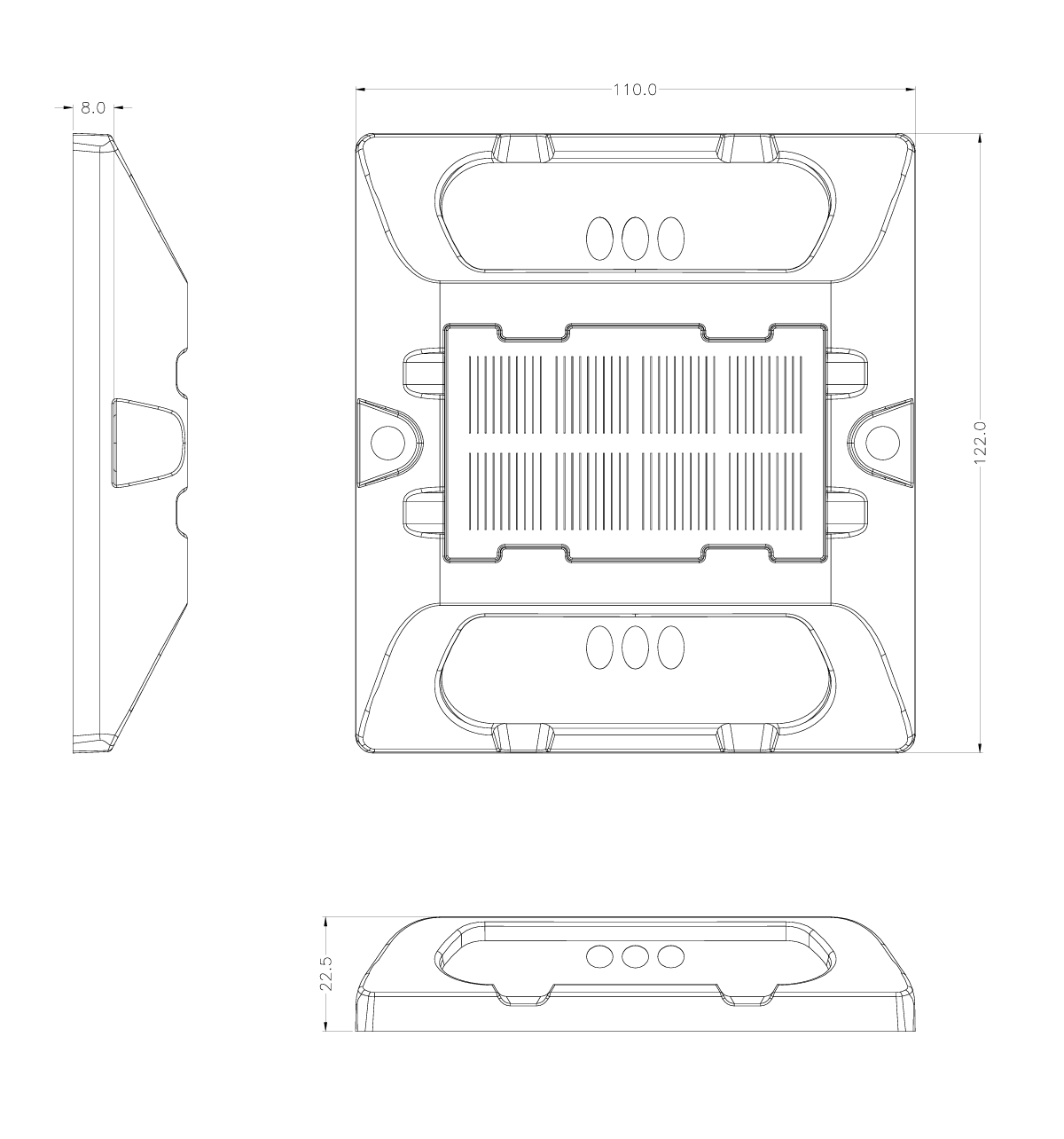 Solar Road Stud LED Road Marker with Mono-crystalline Silicon 122*110*22.5mm and 375g Weight for Enhanced Traffic Safety