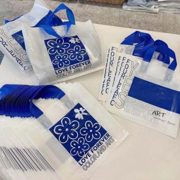 0.12mm Thickness Garment Plastic Packaging Bags Navy Flower Thicker Shopping Tote Bag