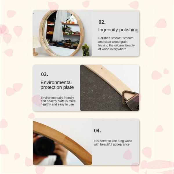 Wood Frame Glass Mirror Rustic Arch Bathroom Round Sticker With Modern Stylish Style