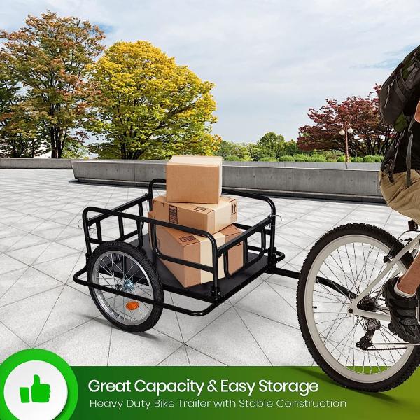 Foldable Bike Cargo Trailer with Bike Hitch, Bicycle Wagon Trailer with 16 Wheels & Reflectors, Large Loading