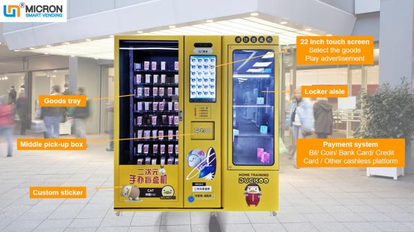 A máquina de venda automática cega da caixa com meio de controle remoto do tela táctil do elevador da sala de exposições e do corredor direto do impulso pegara