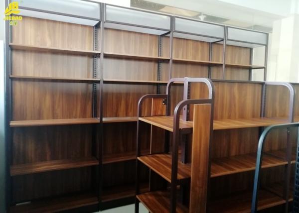 Fashionable Industrial Wood And Metal Bookcase / Wood Metal Bookshelf Display